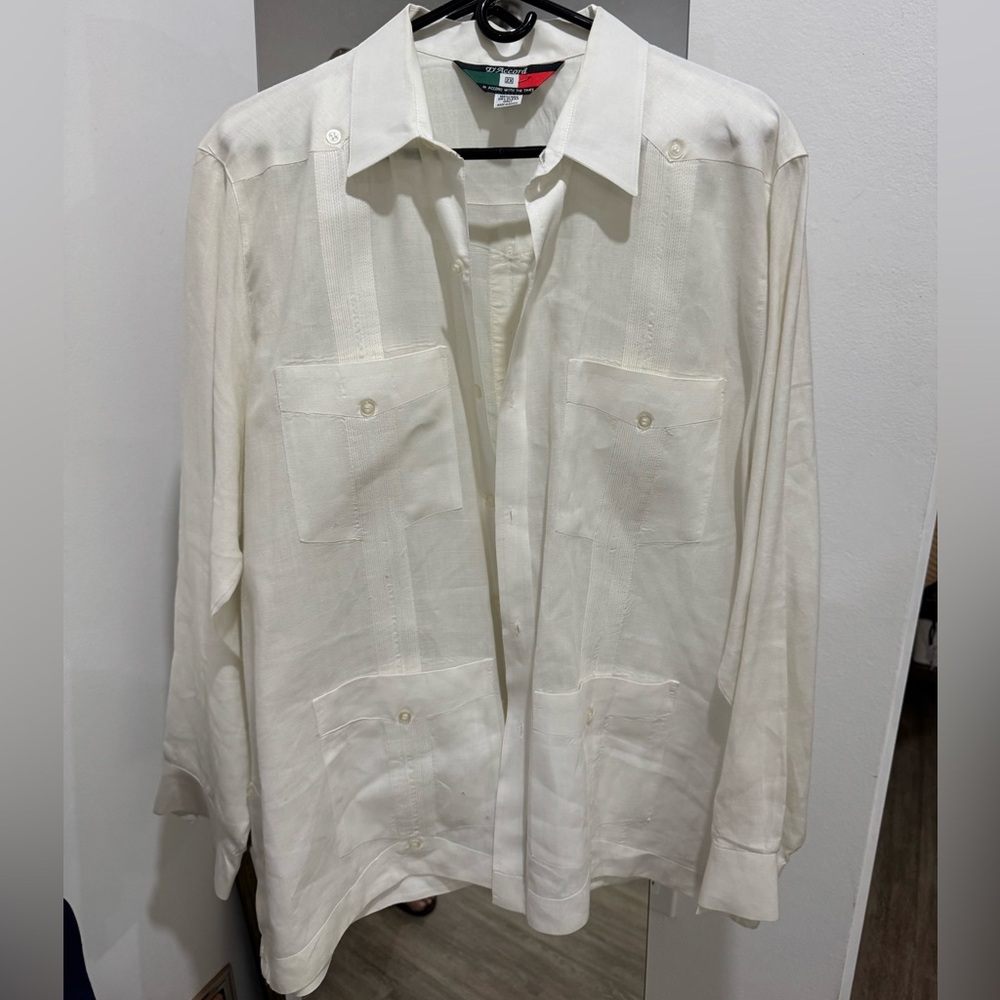 Classic White Button-Front Guayabera 2X